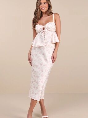 Alexia Ivory Ditsy Floral Satin Slip Midi Skirt set